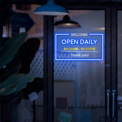 Open Daily Neon Sign Custom Business Hours Acrylic Metal LED Light