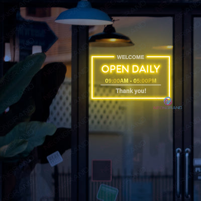 Open Daily Neon Sign Custom Business Hours Acrylic Metal LED Light