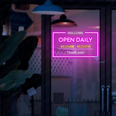 Open Daily Neon Sign Custom Business Hours Acrylic Metal LED Light