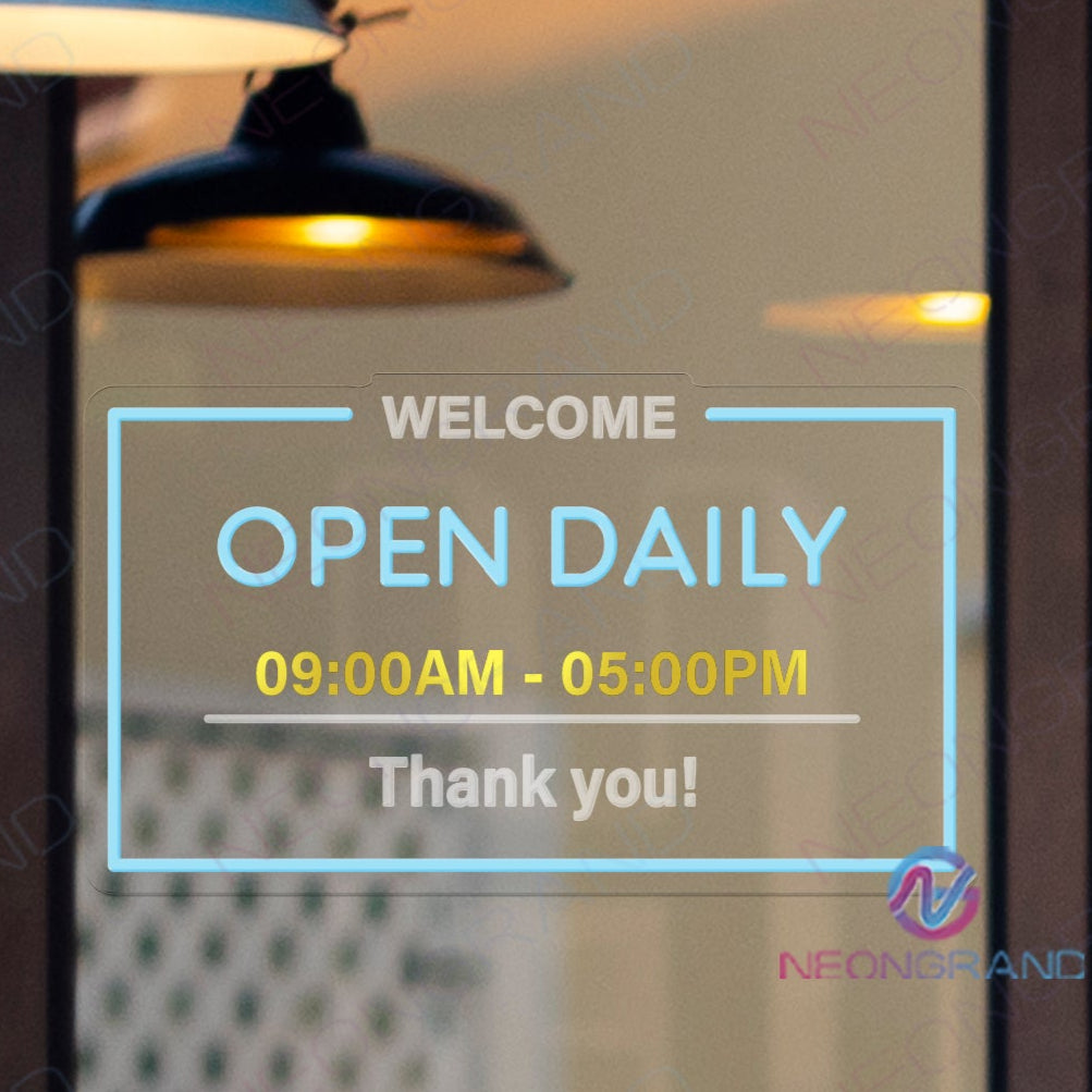 Open Daily Neon Sign Custom Business Hours Acrylic Metal LED Light