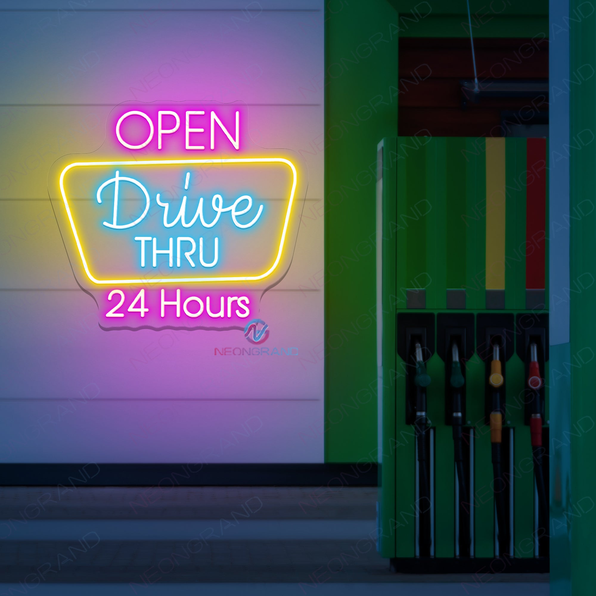 Open Drive Thru 24H Neon Sign Business Led Light