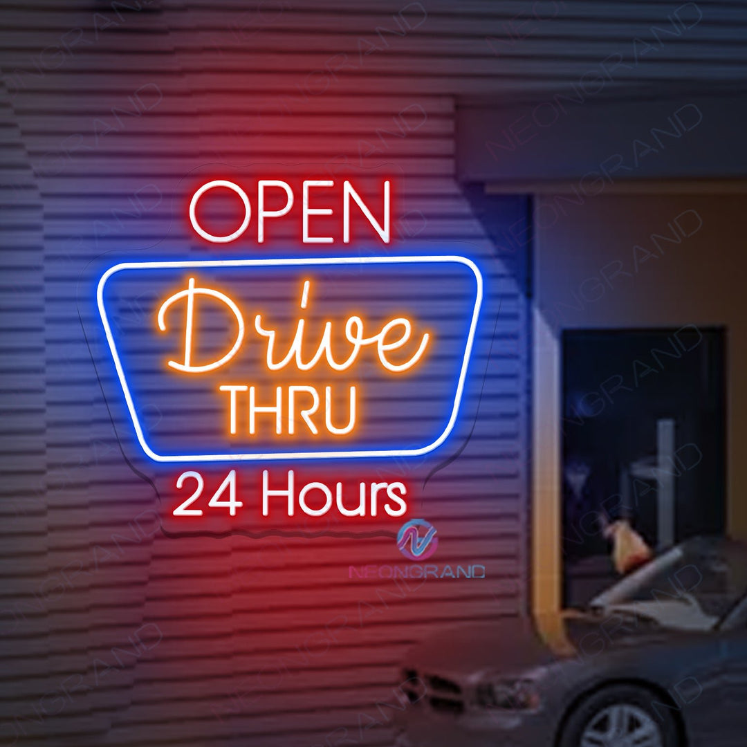 Open Drive Thru 24H Neon Sign Business Led Light