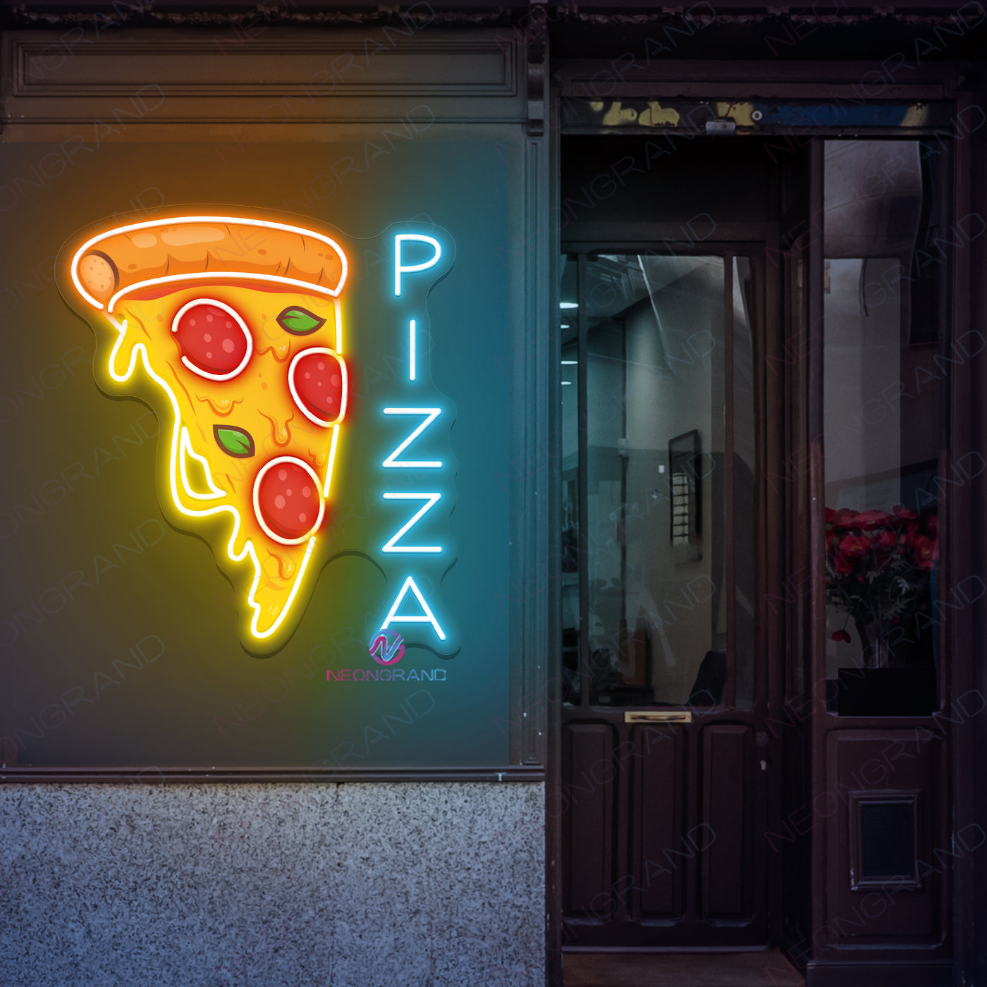 Pizza Neon Sign UV Printed Vertical LED Light