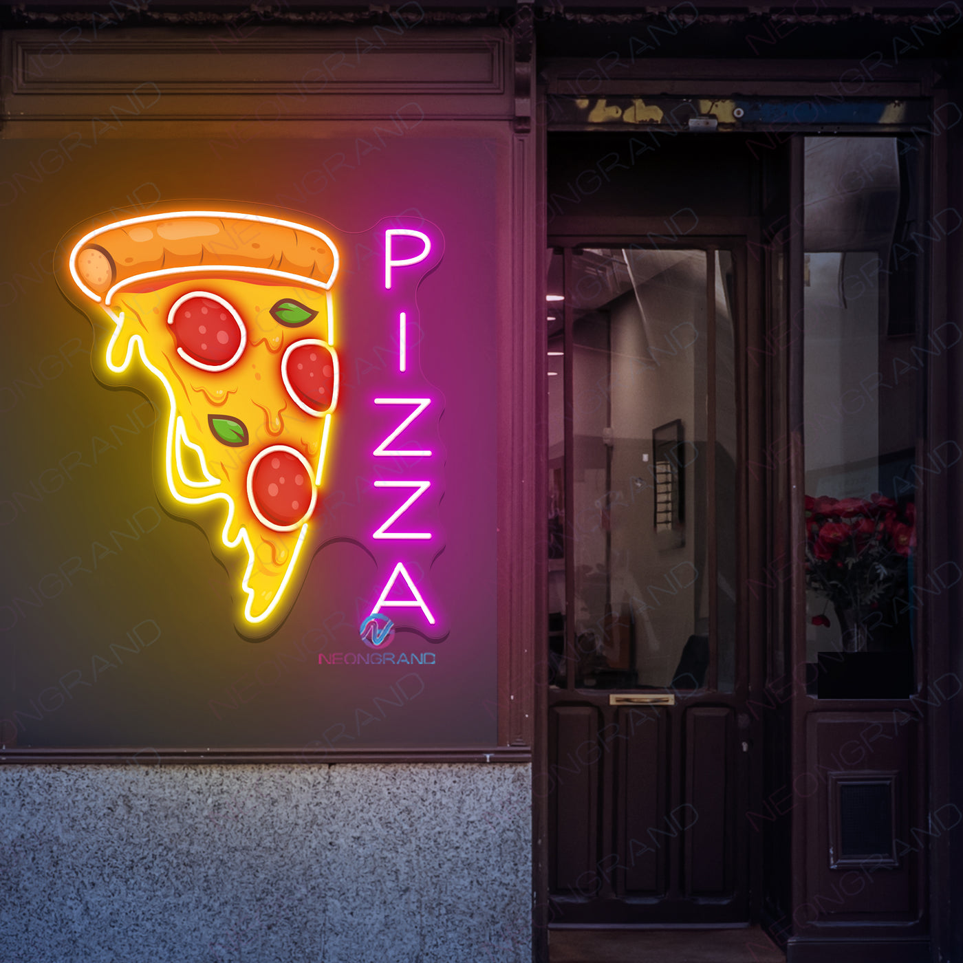 Pizza Neon Sign UV Printed Vertical LED Light