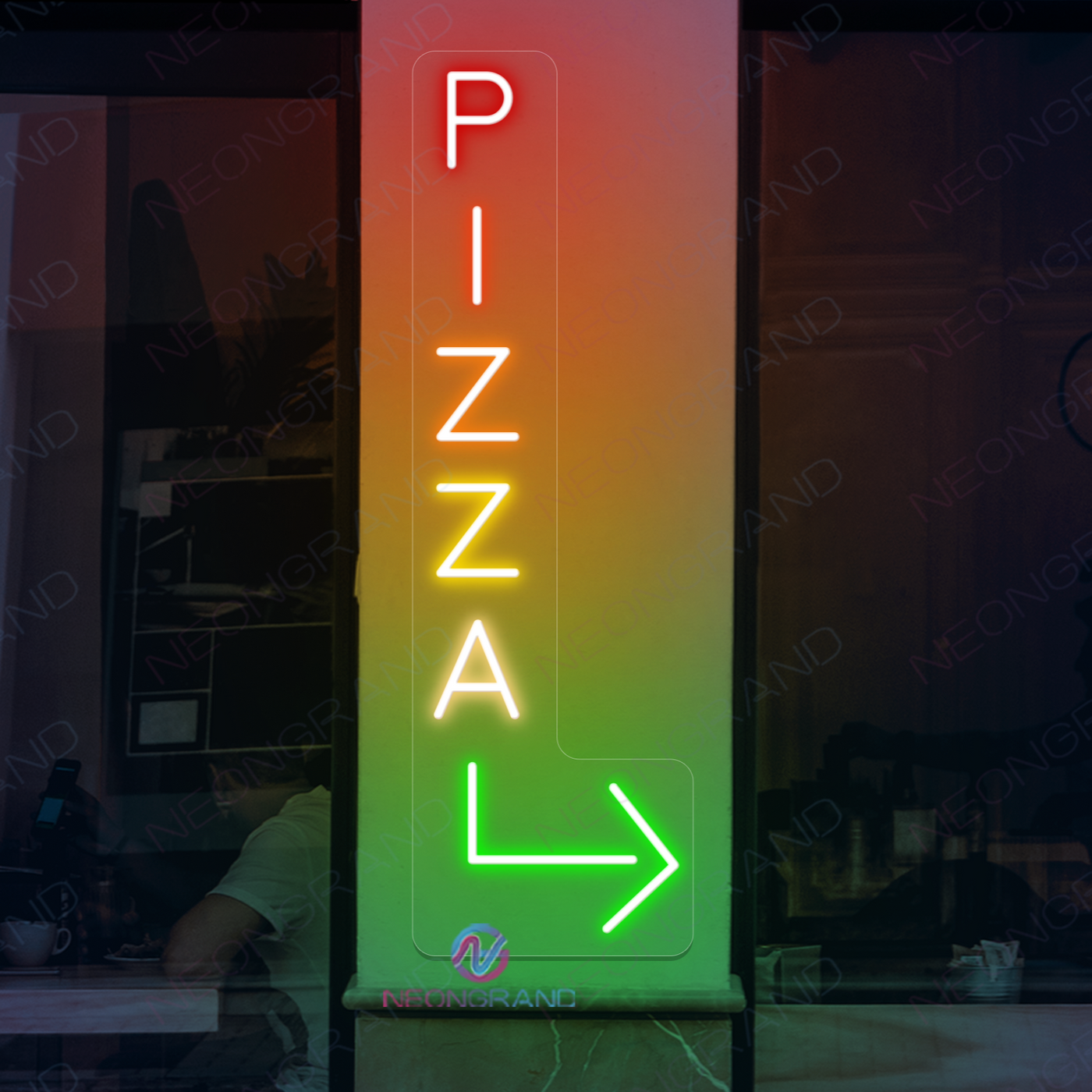 Pizza Neon Sign Vertical Arrow LED Light