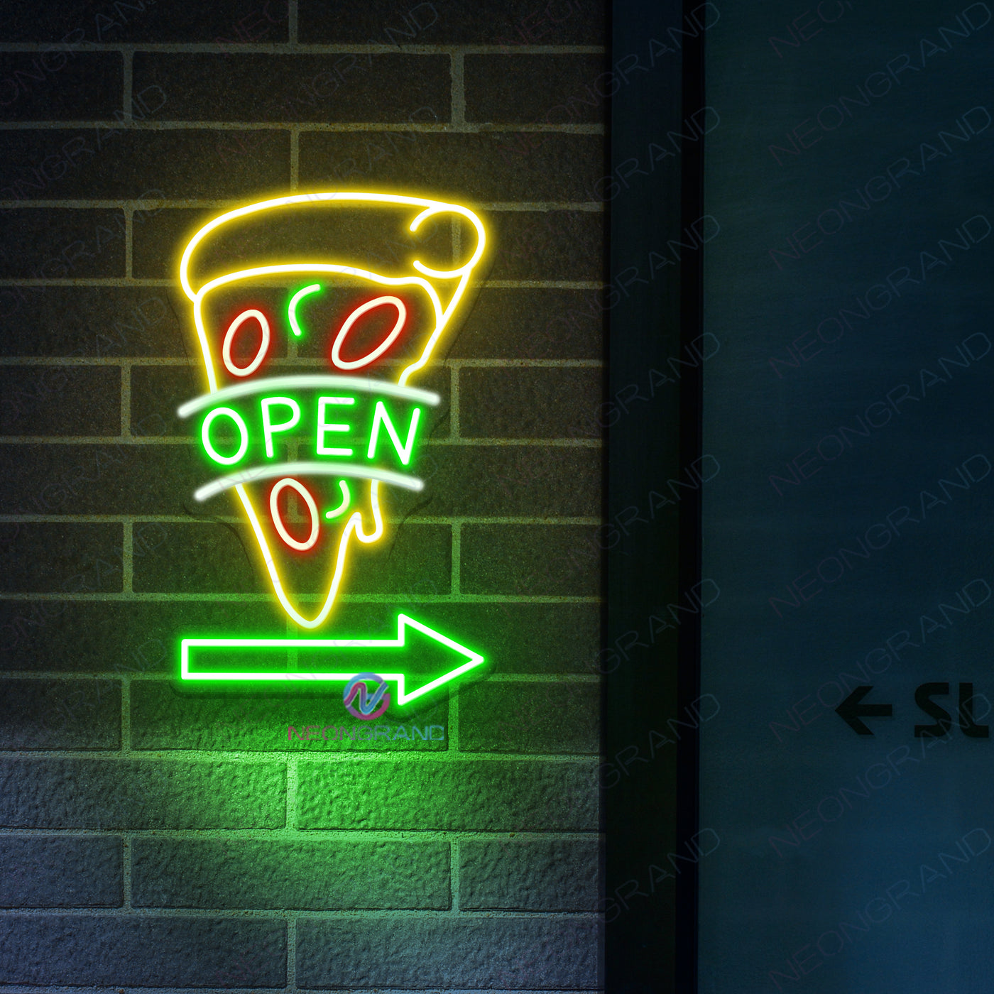 Pizza Open Neon Sign Vertical Arrow LED Light