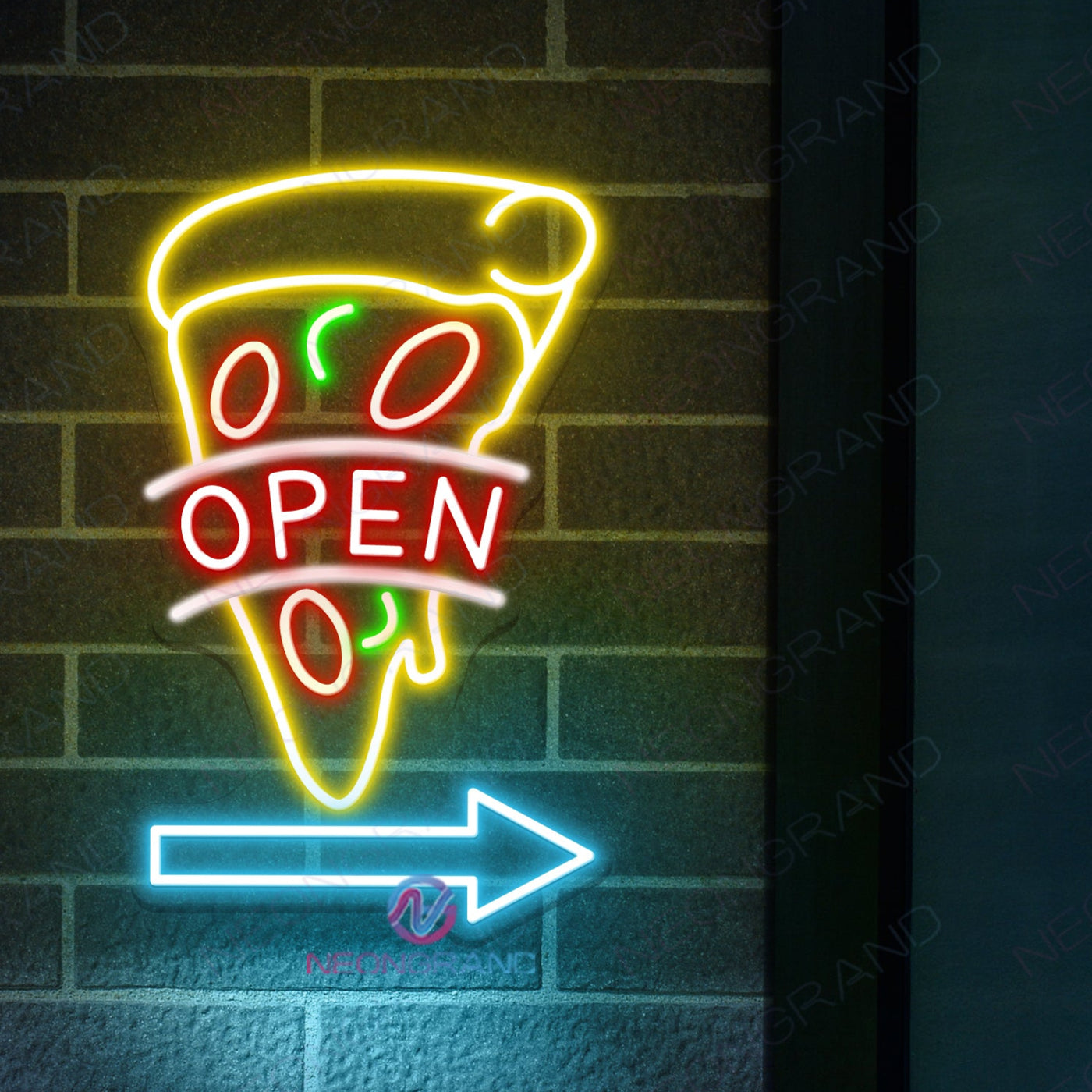 Pizza Open Neon Sign Vertical Arrow LED Light