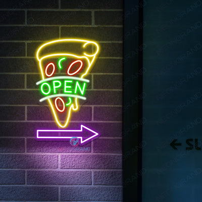 Pizza Open Neon Sign Vertical Arrow LED Light