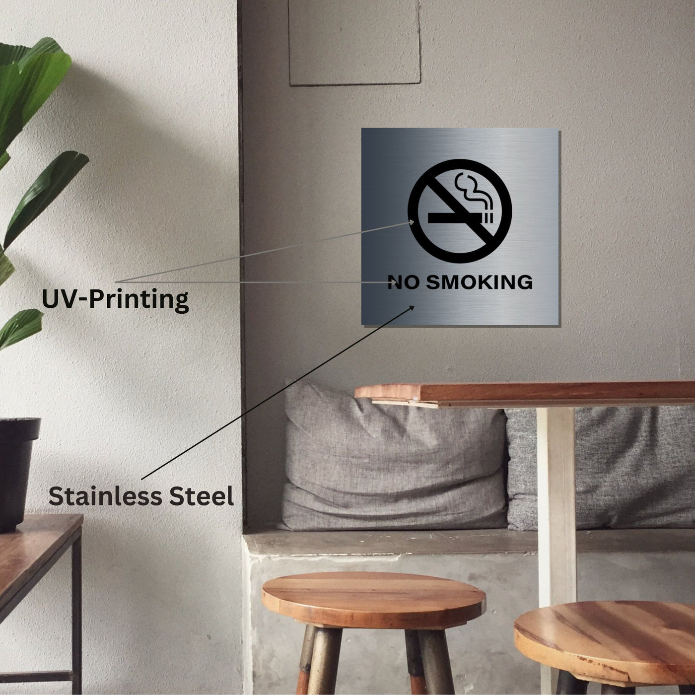 No Smoking Sign Brushed Metal Office Sign For Business