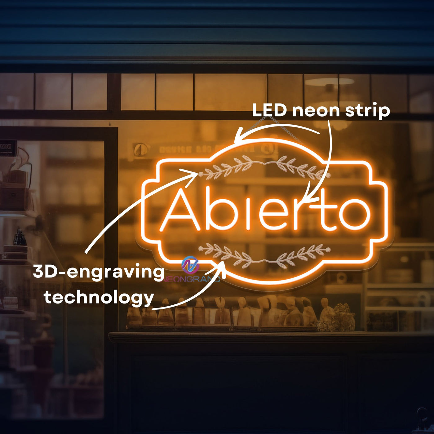 Abierto Neon Sign 3D Engraving Open Storefront LED Light