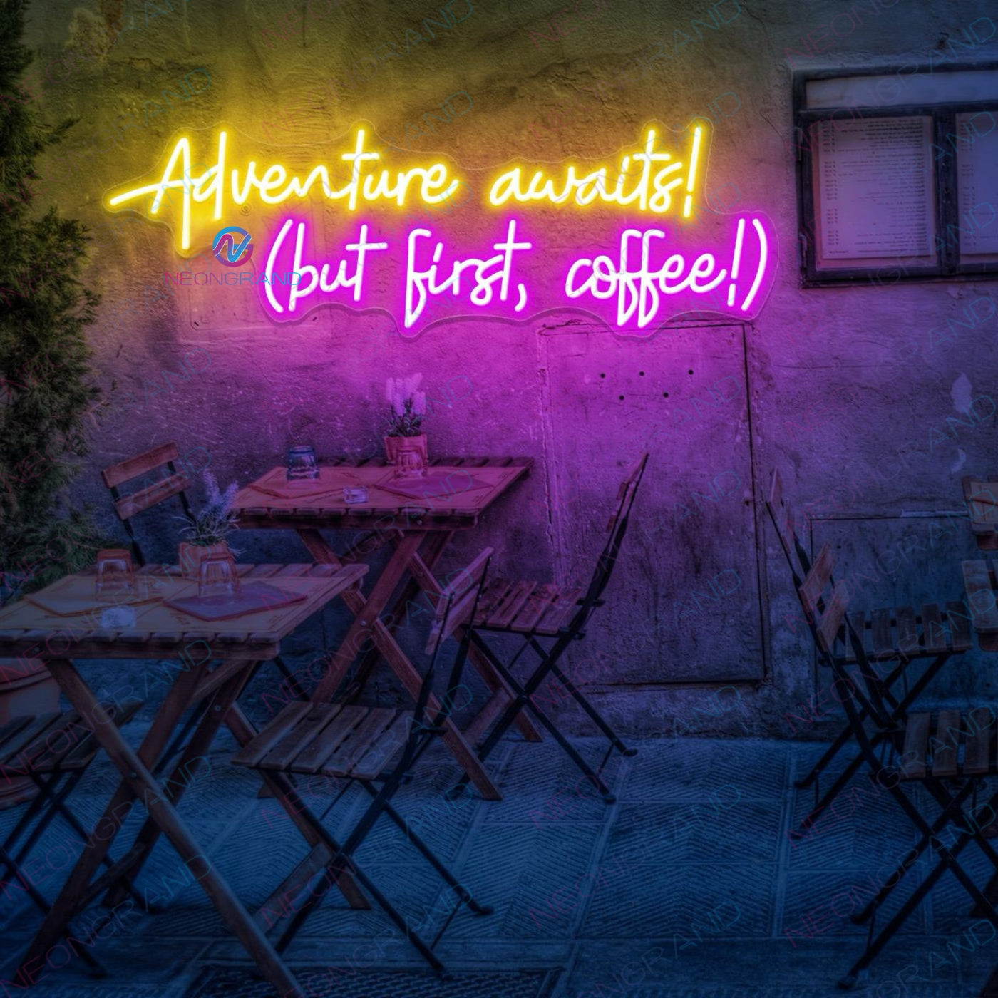Adventure Awaits, But First Coffee Neon Sign Cafe Led Light