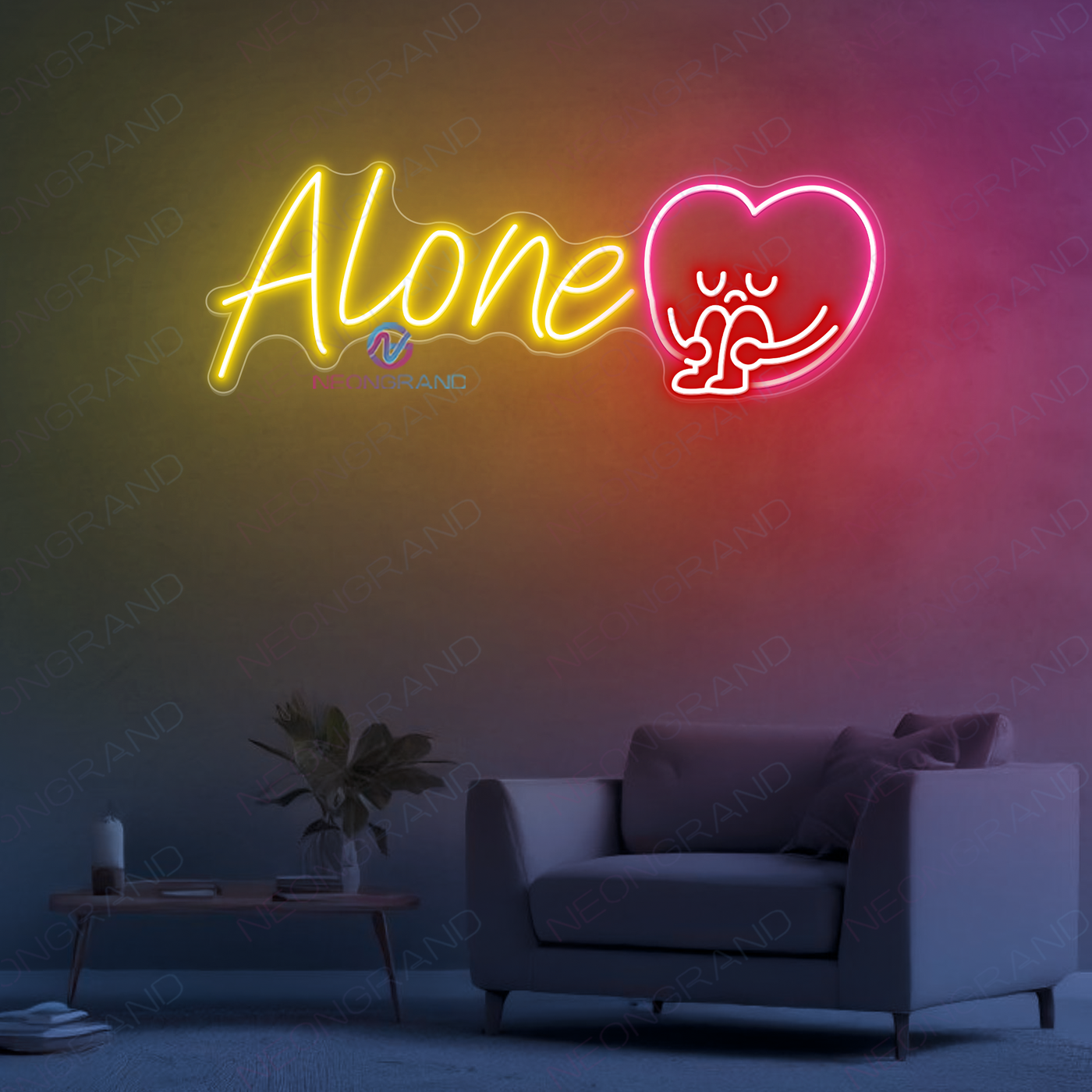 Alone Neon Sign Heart LED Word Lights For Room