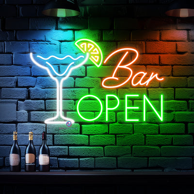 Bar Open Neon Sign Lemon Cocktail Led Light
