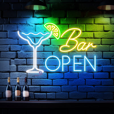 Bar Open Neon Sign Lemon Cocktail Led Light