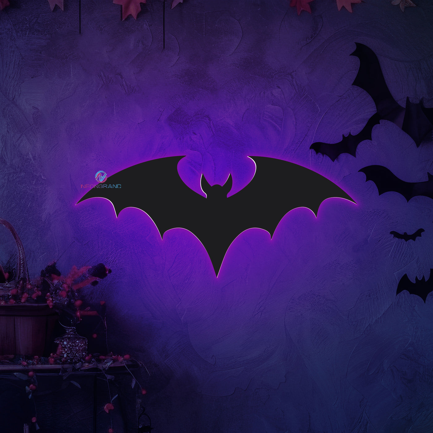 Bat Neon Sign Metal Backlit Halloween LED Light