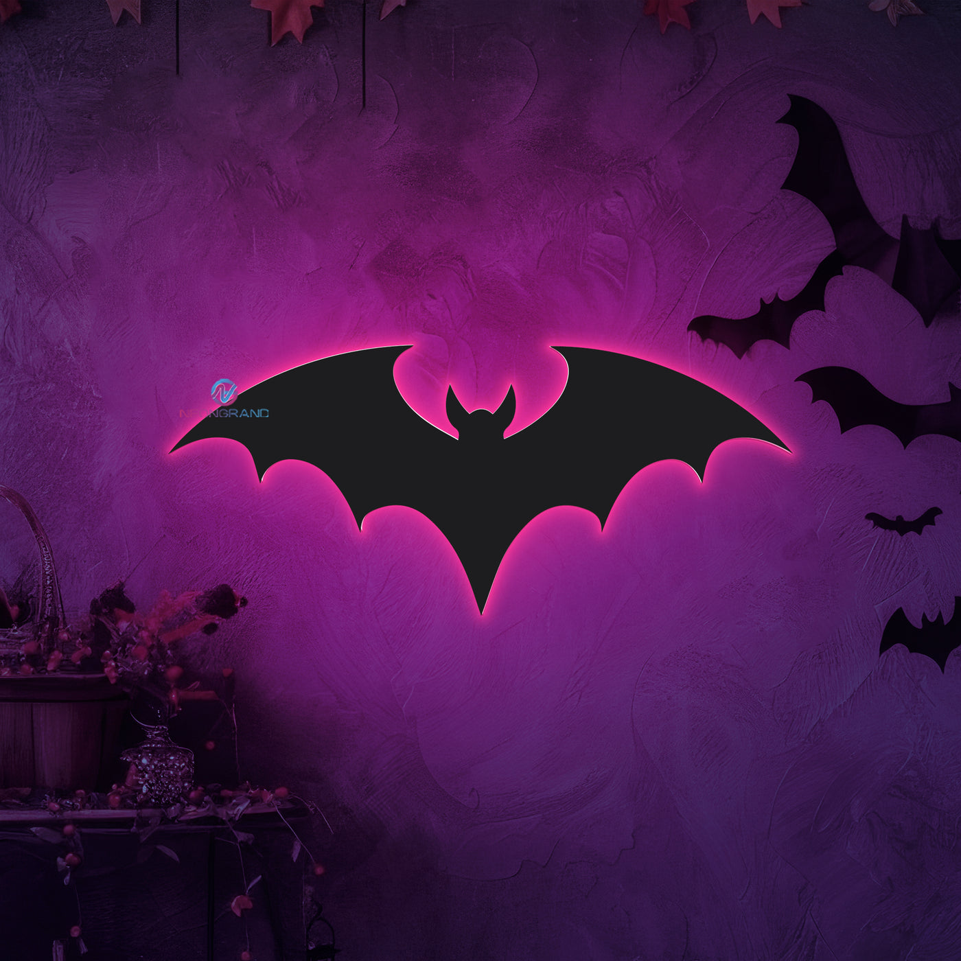 Bat Neon Sign Metal Backlit Halloween LED Light