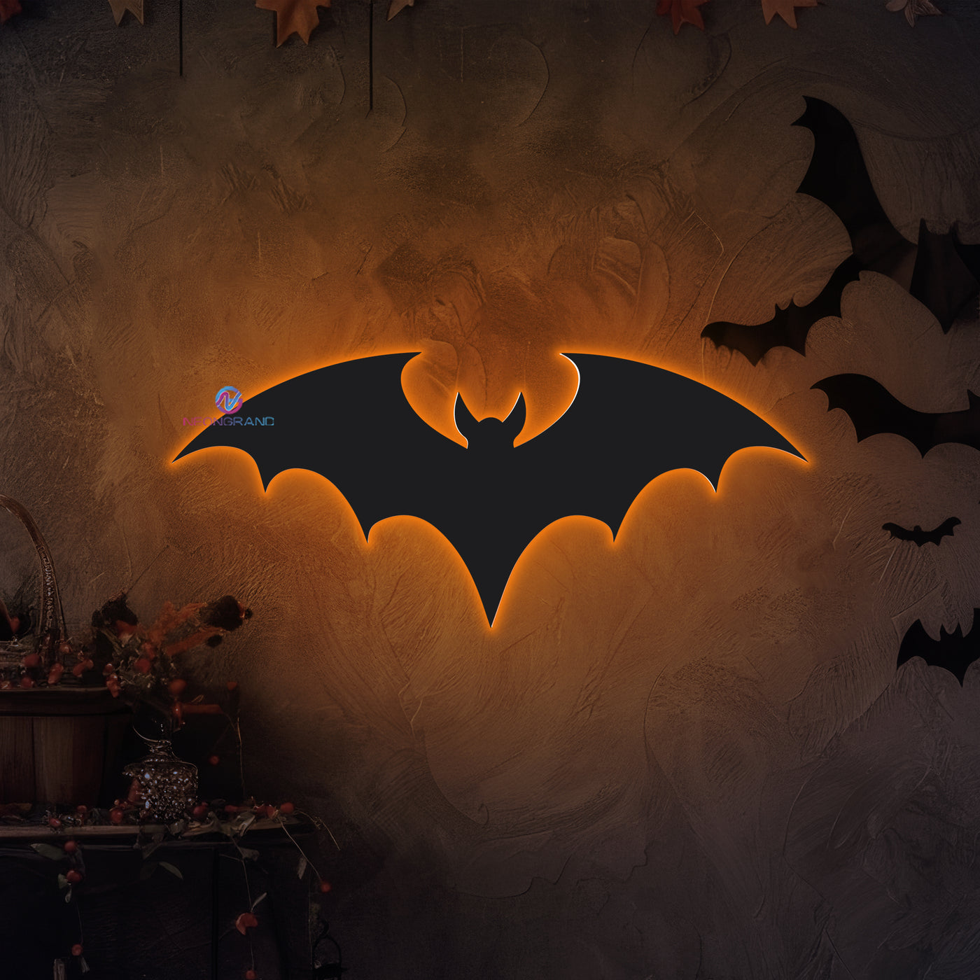 Bat Neon Sign Metal Backlit Halloween LED Light