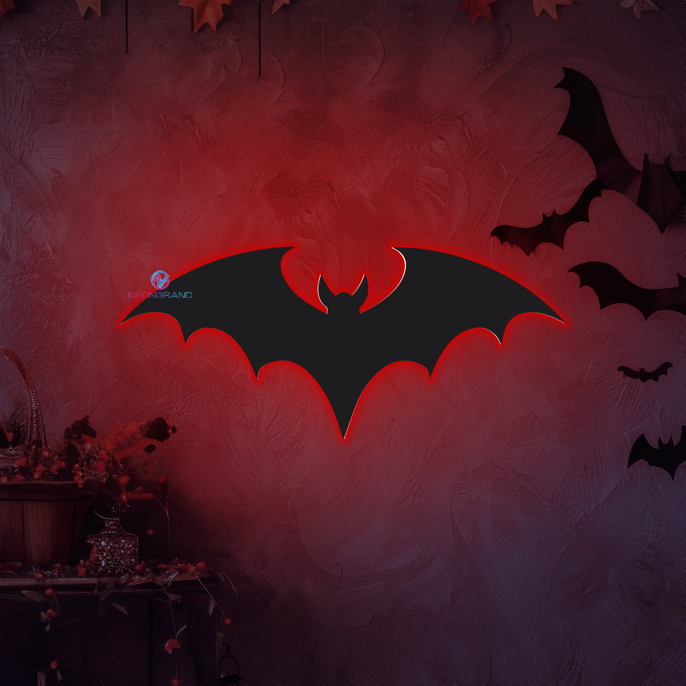 Bat Neon Sign Metal Backlit Halloween LED Light