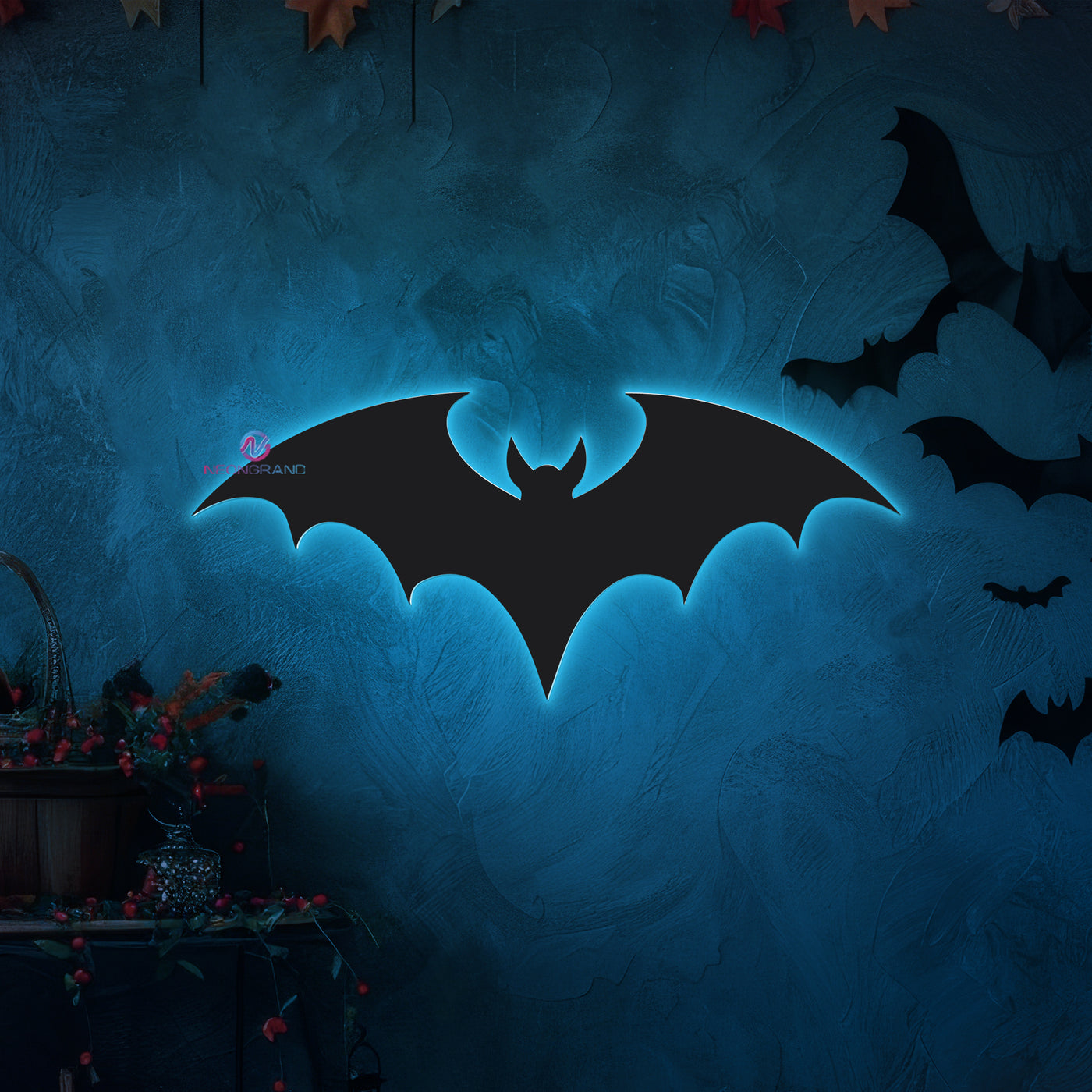 Bat Neon Sign Metal Backlit Halloween LED Light