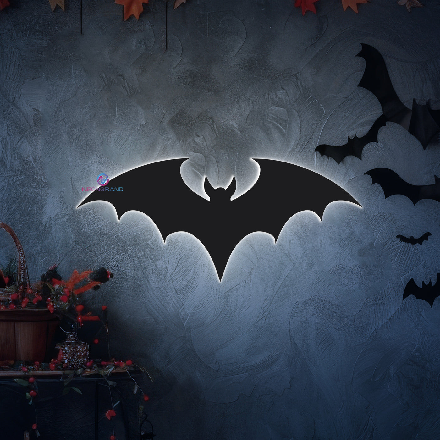 Bat Neon Sign Metal Backlit Halloween LED Light