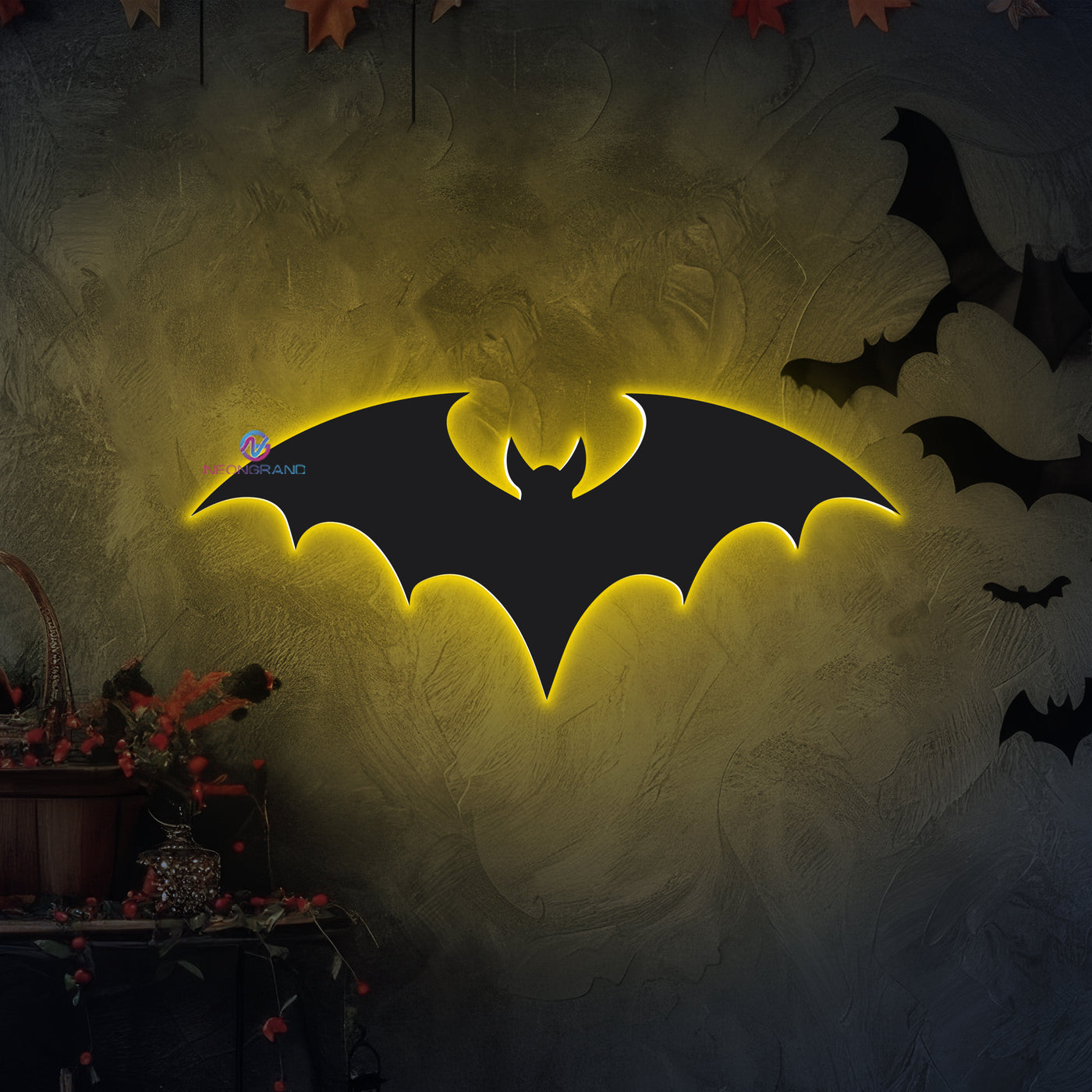 Bat Neon Sign Metal Backlit Halloween LED Light