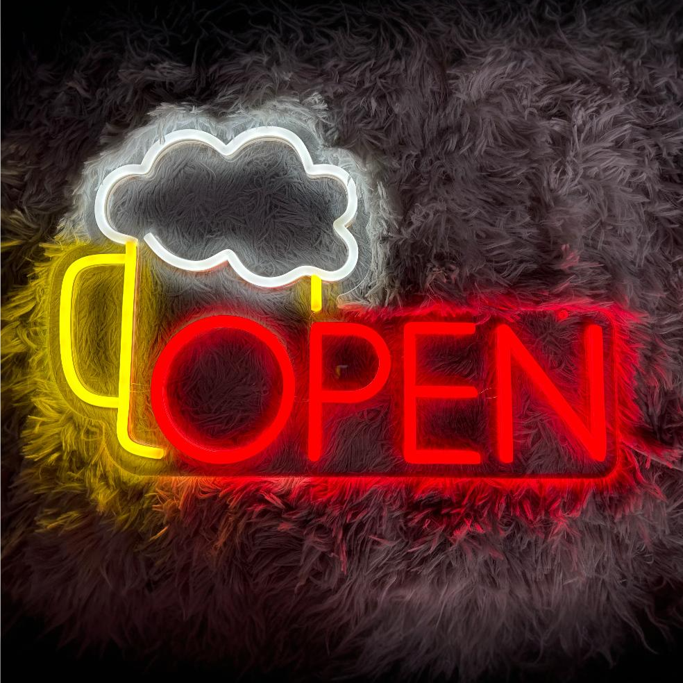 Beer Open Neon Sign LED Light For Man Cave Alcohol