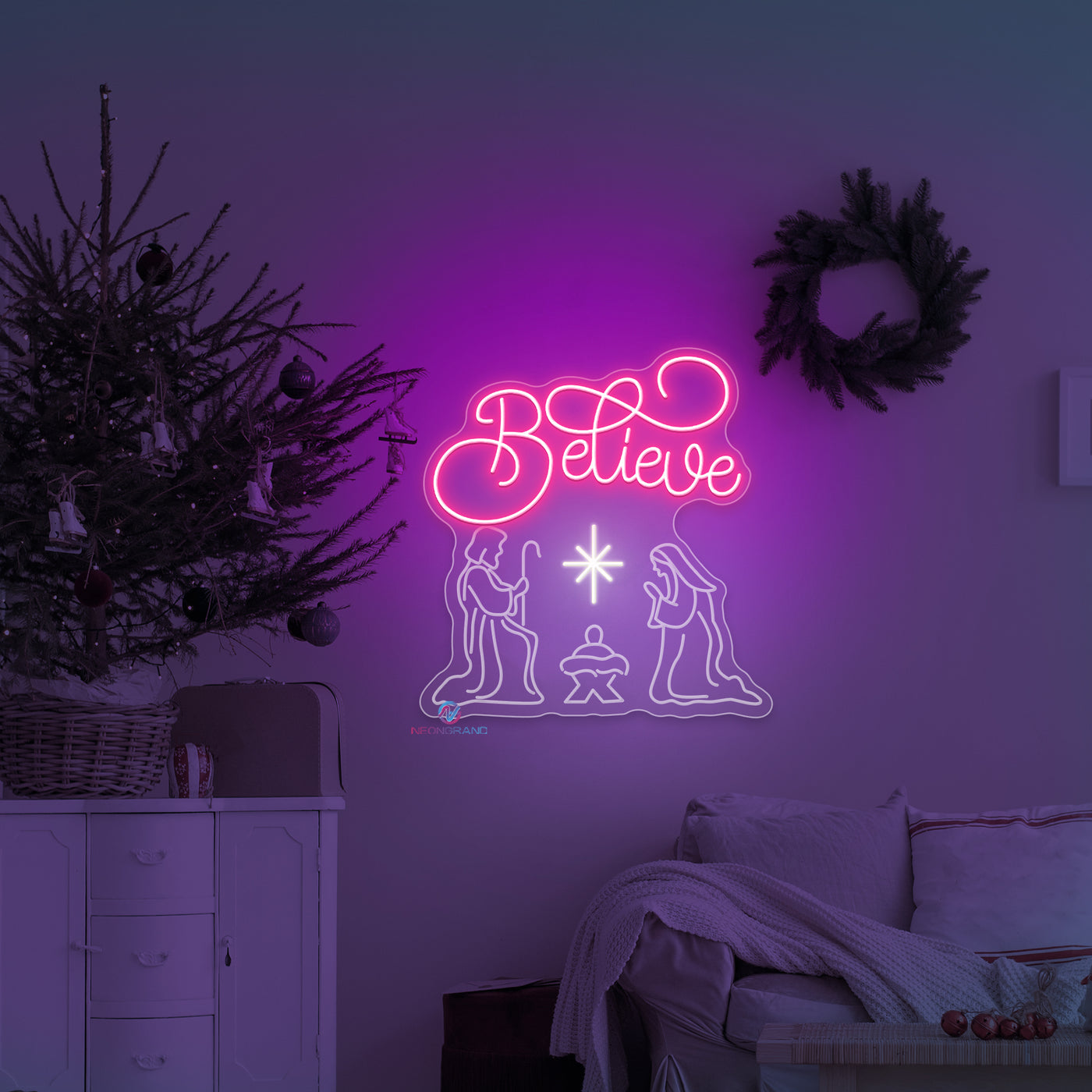 Believe Neon Sign Nativity Christmas LED Light