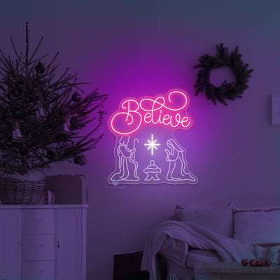 Believe Neon Sign Nativity Christmas LED Light