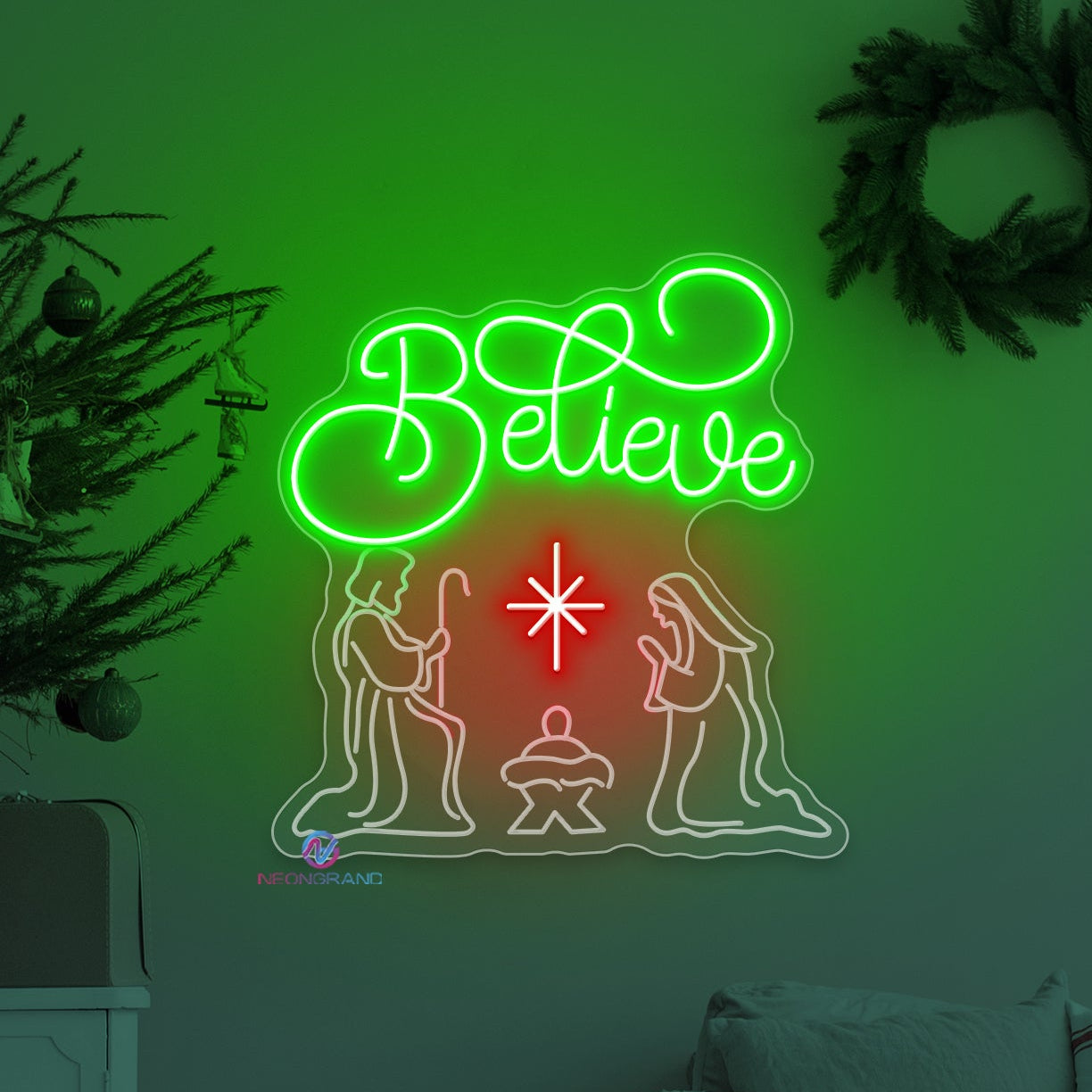 Believe Neon Sign Nativity Christmas LED Light