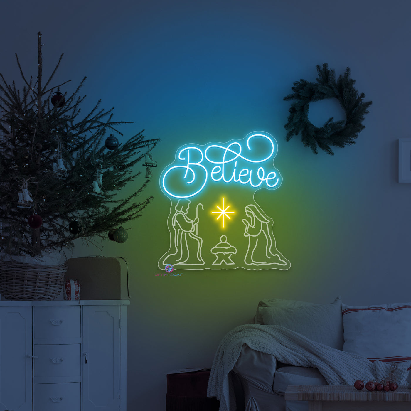 Believe Neon Sign Nativity Christmas LED Light