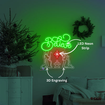 Believe Neon Sign Nativity Christmas LED Light