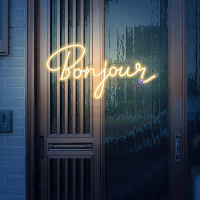 Bonjour Neon Sign Welcome LED Light For Storefront