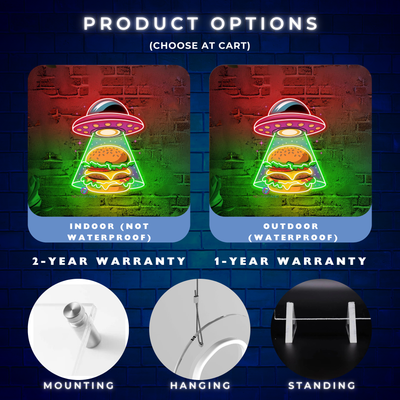 Burger Neon Sign UV-Printing UFO LED Light