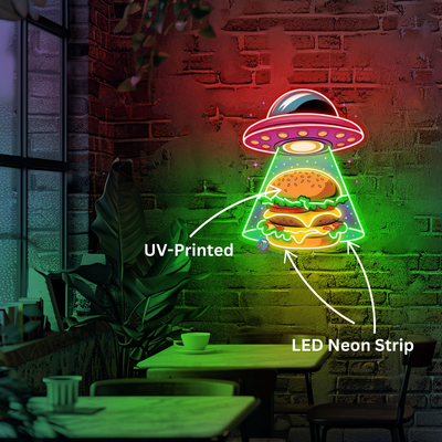 Burger Neon Sign UV-Printing UFO LED Light