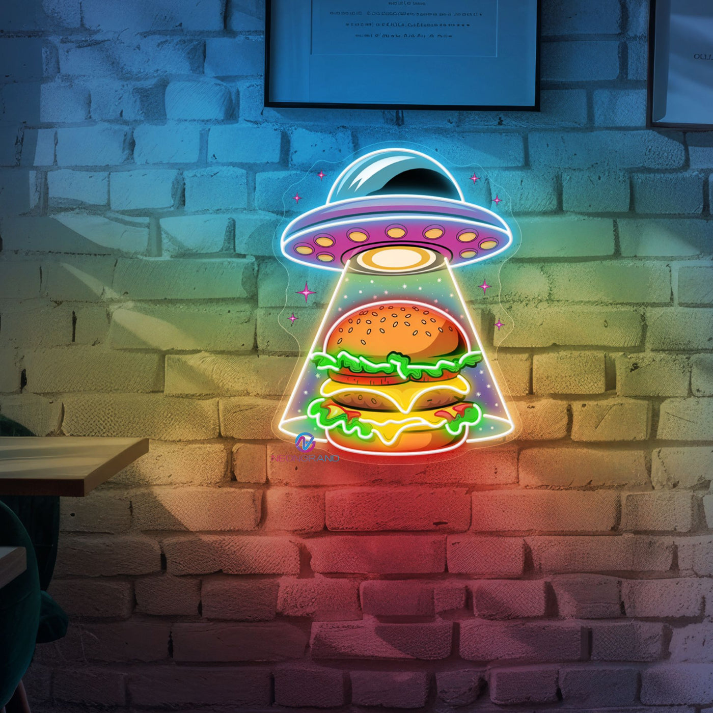 Burger Neon Sign UV-Printing UFO LED Light