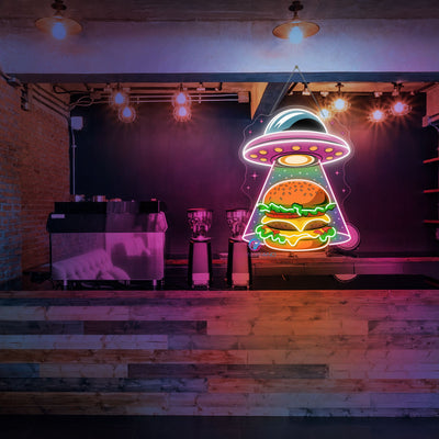 Burger Neon Sign UV-Printing UFO LED Light