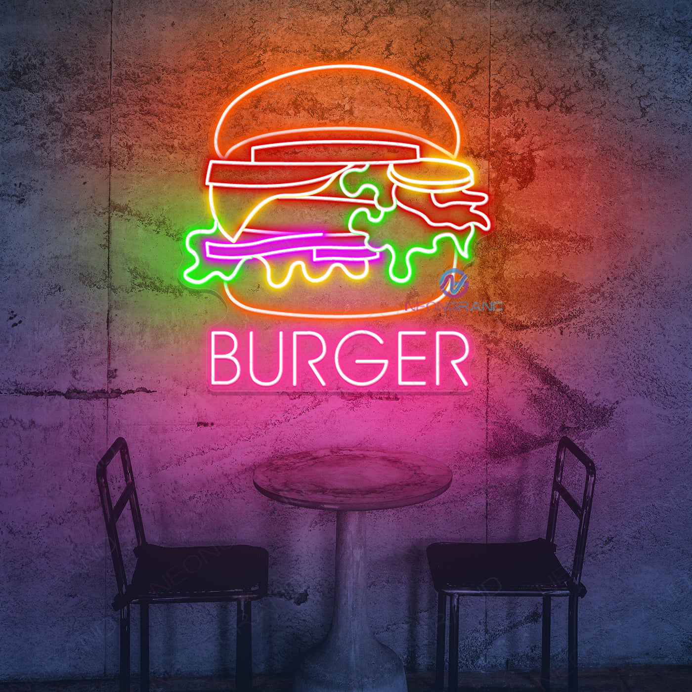 Burger Neon Sign UV Printed Led Light