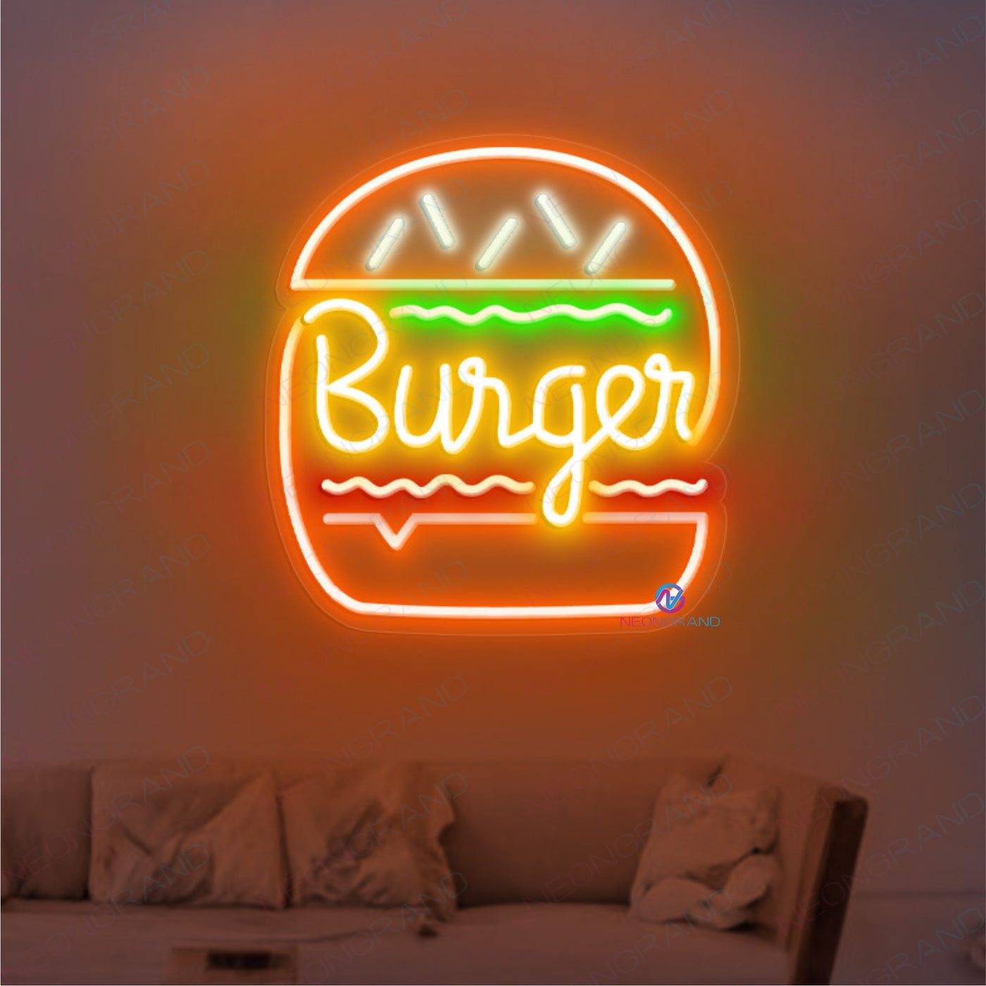 Enseigne LED Burger Lumineuse - Néon Décoratif à Intensité Variable, Alimentation USB, Pour Déco Murale Bar Ou Chambre - 6