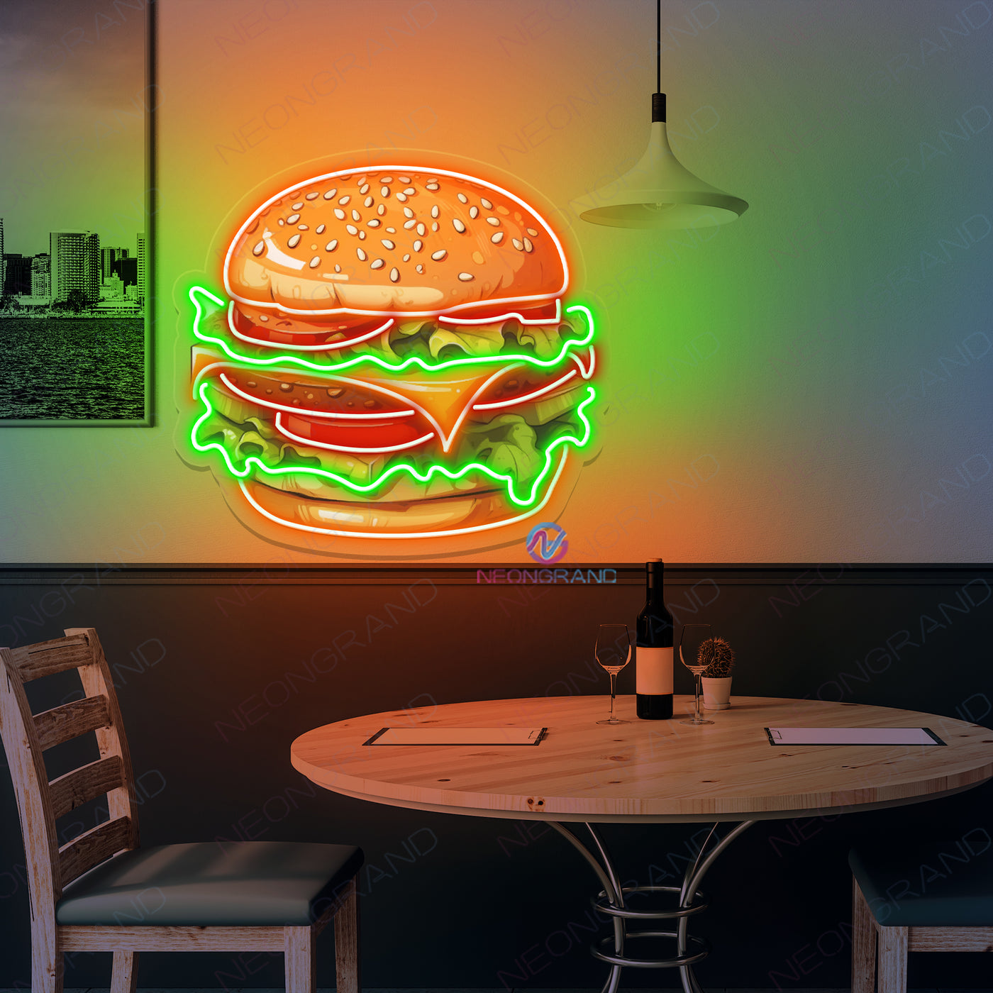 Burger Neon Sign Food Led Light For Kitchen