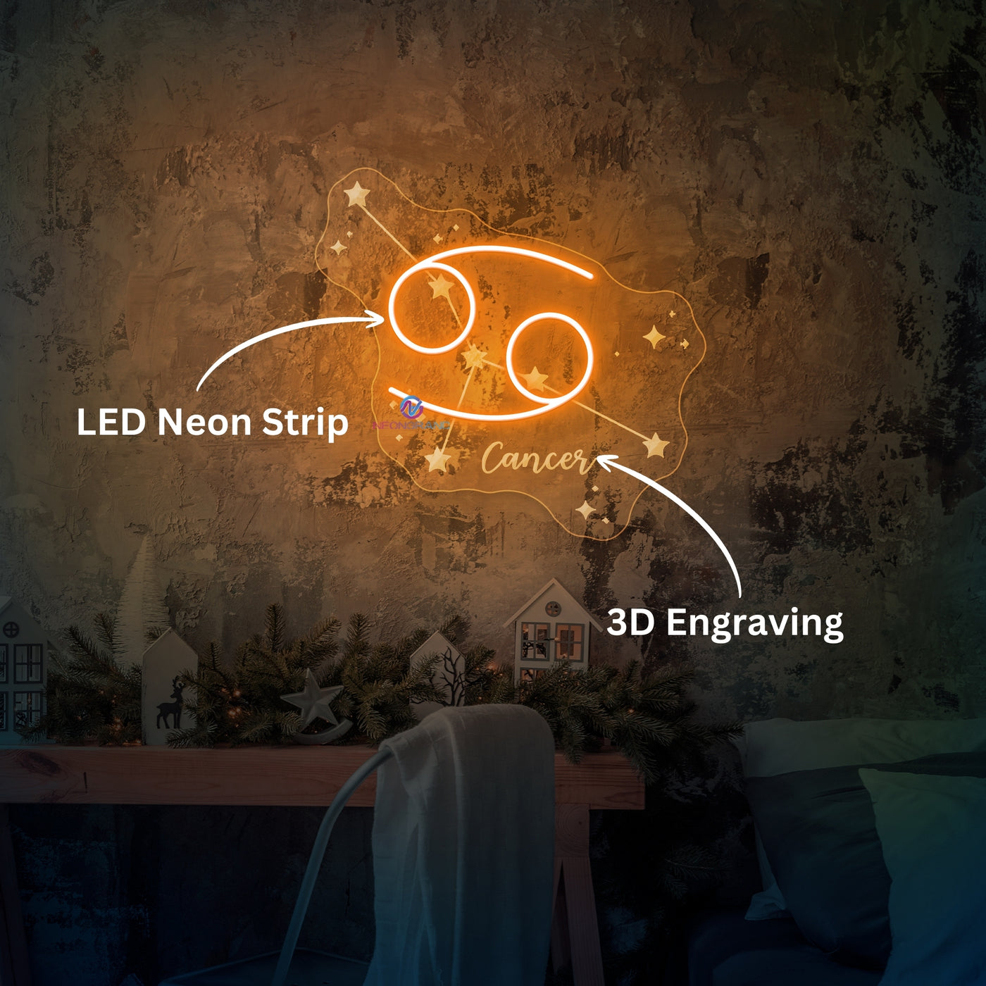 Cancer Neon Sign Engraving Zodiac LED Light