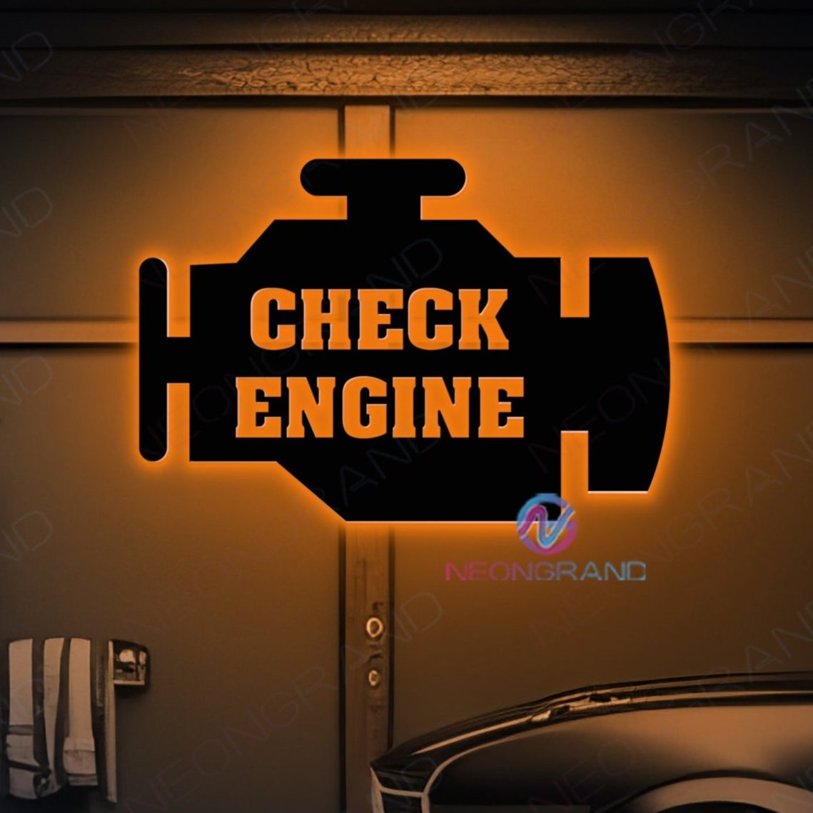 Check Engine Neon Sign Metal Garage Led Light