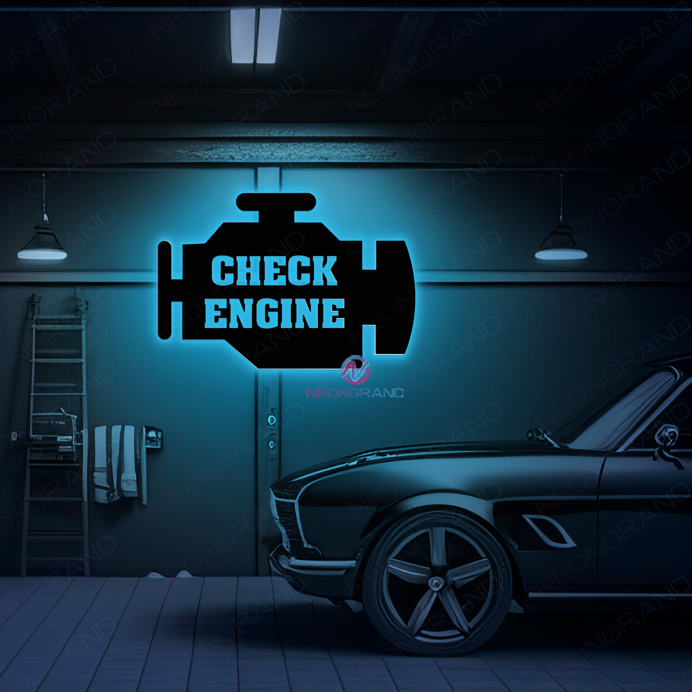 Check Engine Neon Sign Metal Garage Led Light