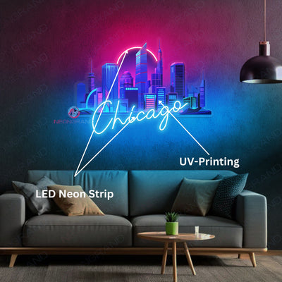 Chicago Neon Sign UV-Printing Artwork LED Light