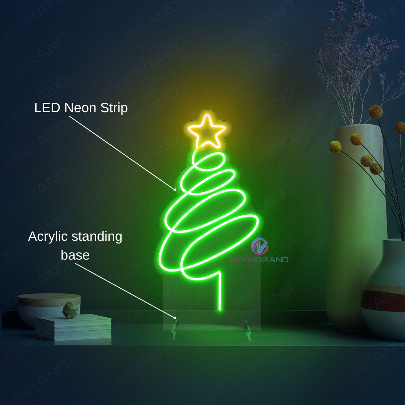 (Add This Gift to Your Cart) Christmas Tree Neon Sign Standing Base Xmas LED Light