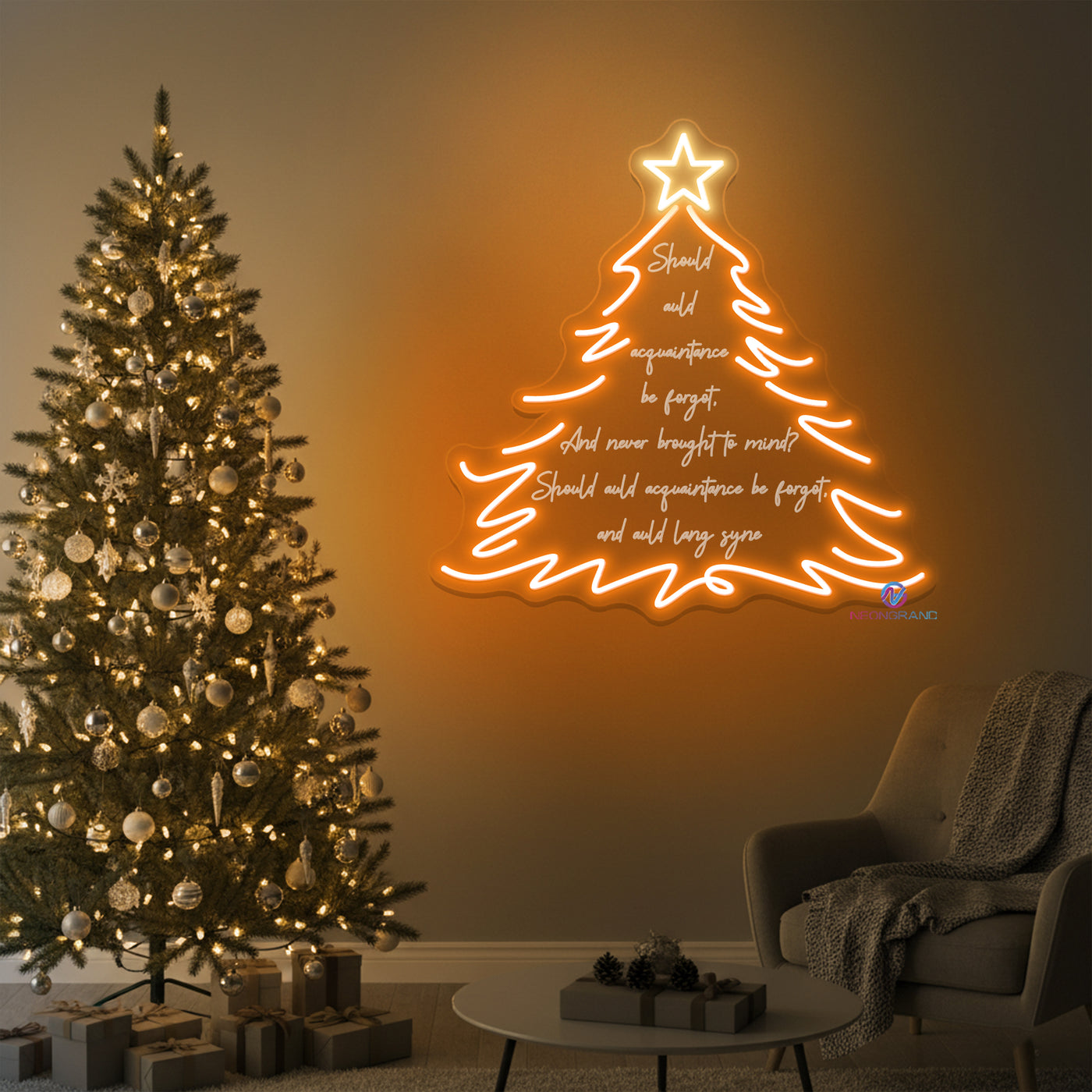 Christmas Tree Neon Light 3D Engraving Xmas LED Sign