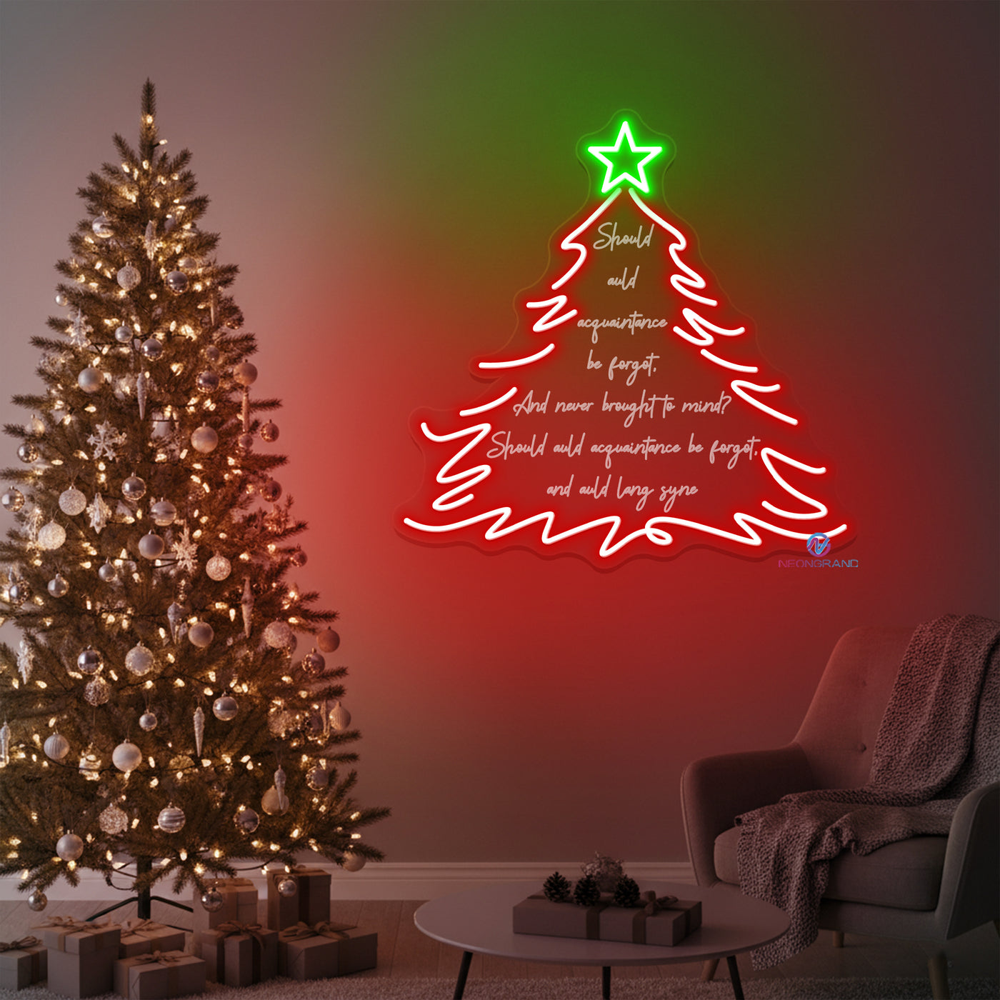 Christmas Tree Neon Light 3D Engraving Xmas LED Sign