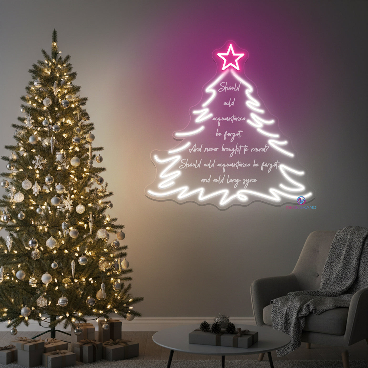 Christmas Tree Neon Light 3D Engraving Xmas LED Sign