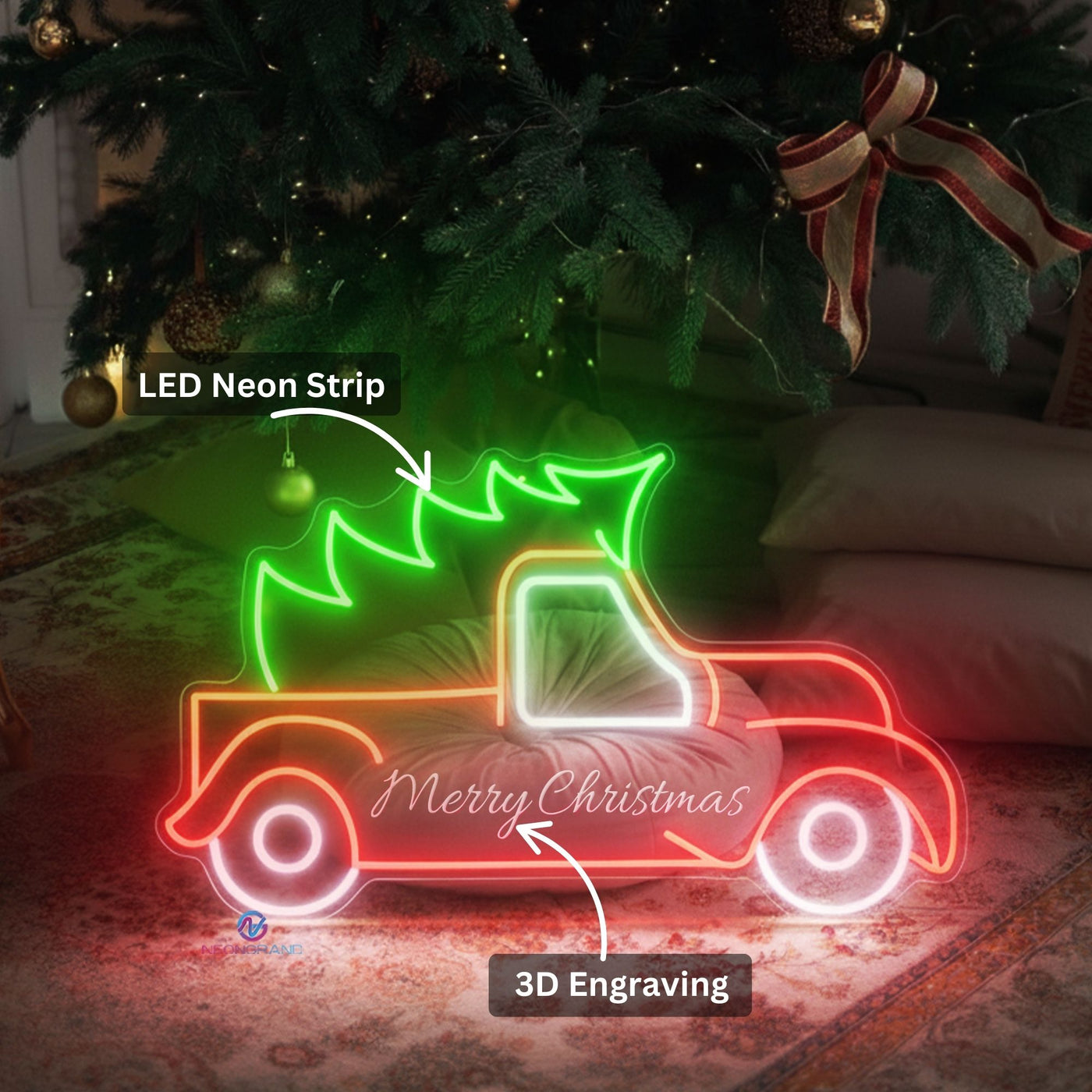 Christmas Truck Neon Sign Engraving Xmas LED Light