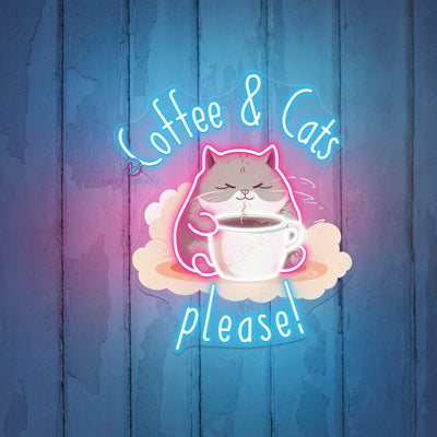Coffee And Cats Please Neon Sign Cafe Led Light