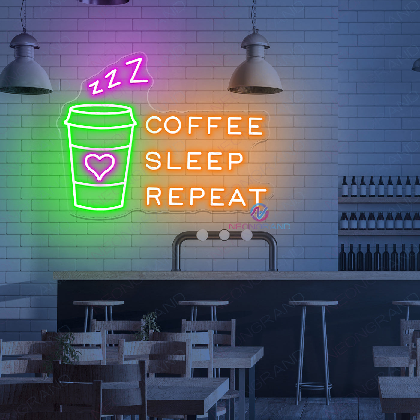 Coffee Sleep Repeat Neon Sign Cafe Shop Led Light